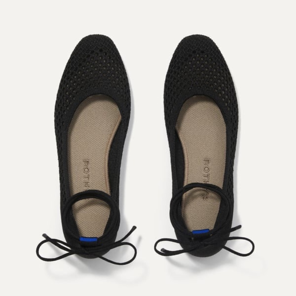 Rothys square wrap flats 9.5 black noir mesh.